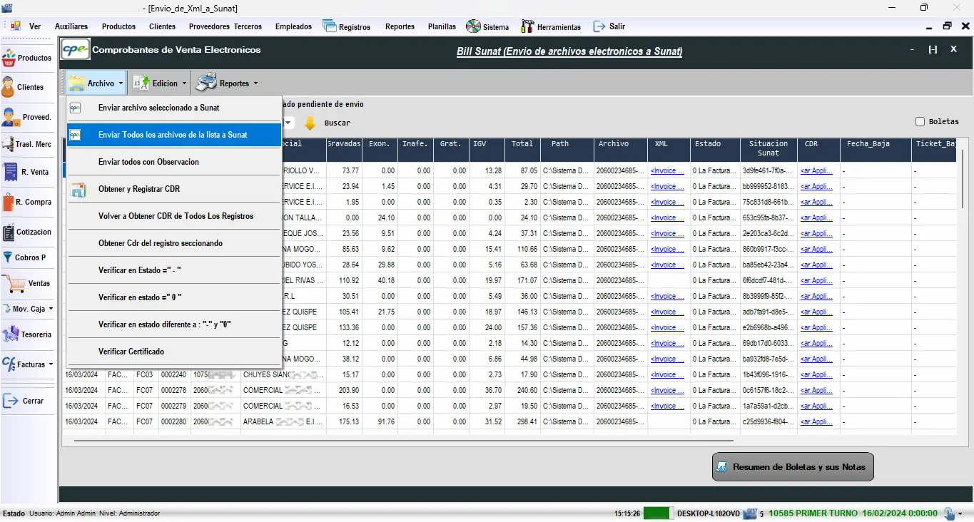 Facturación electrónica del ERP